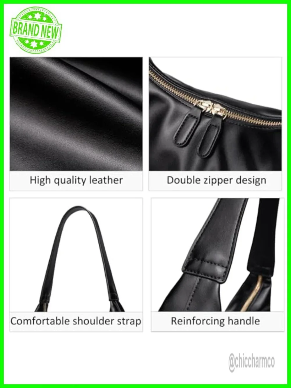 Small PU Leather Hobo Shoulder Bag Women Cute Double Zipper Underarm Purse